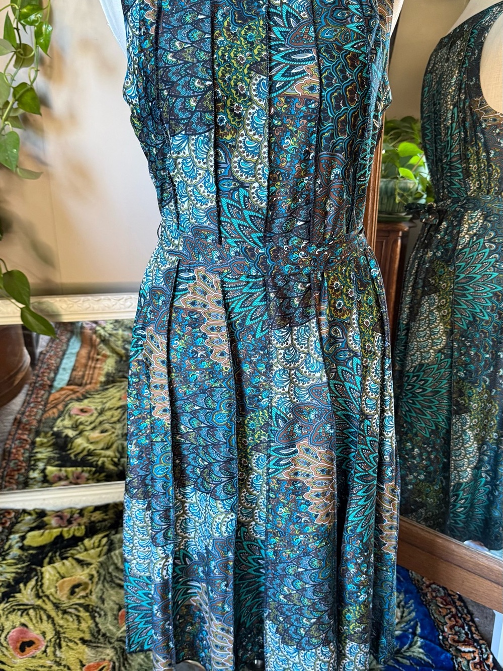 PerSeption Concept Beautiful Paisley Peacock Pattern Flare Dress Sz XL